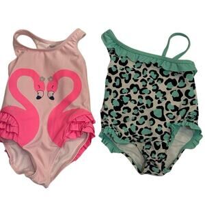 2T/24M Toddler Girls Swimsuit Bundle Flamingo Ruffle & Leopard Print One-Piece